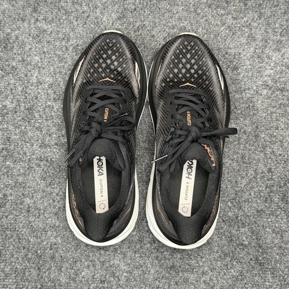 Hoka Clifton 9 Running Shoes Women's 9 Black Rose Gold Athletic‎ Run Training
